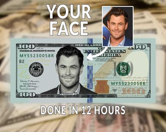Your face on money, Face on dollar, Personalized dollar, Custom dollar bill, Customized money, Personalized money, 100 dollar bill, custom