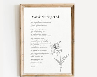 Death Is Nothing at All Printable Poem, Digital Download, Grief Quote, A Letter from Heaven