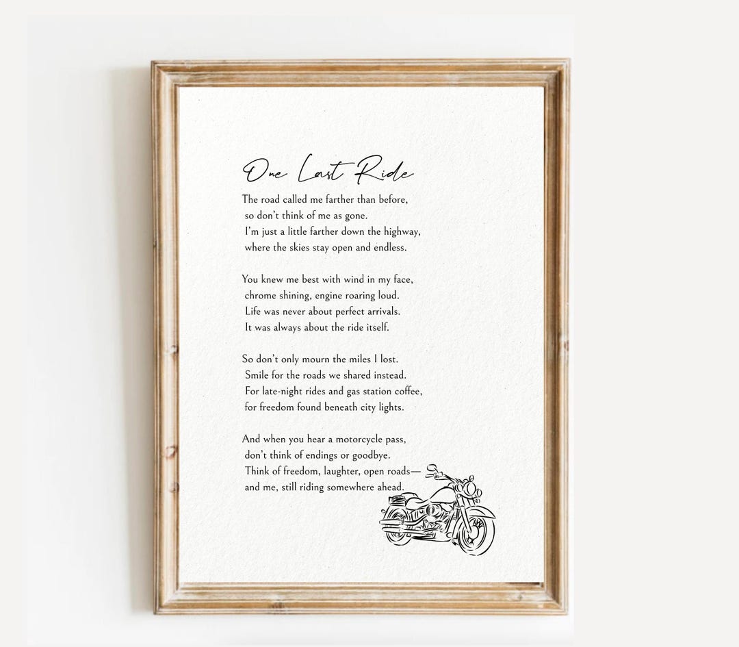 Funeral Poem for Motorcycle Riders | Celebration of Life Poem | Biker ...