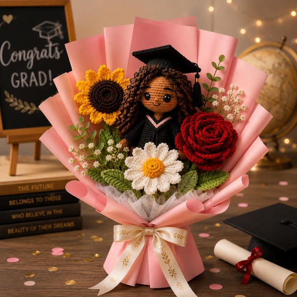 Crochet Graduate Doll Bouquet Class of 2026 Style, Graduation Gift for Daughter Son Friend, Handmade Flowers