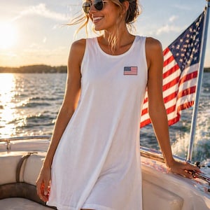 Vestido con forma de corazón y bandera estadounidense / Vestido sin mangas de corte A, ideal para barbacoas de fin de semana en el lago o para viajes a la playa.