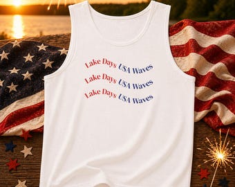 Camiseta sin mangas Lake Days USA Waves / Camiseta de verano patriótica americana