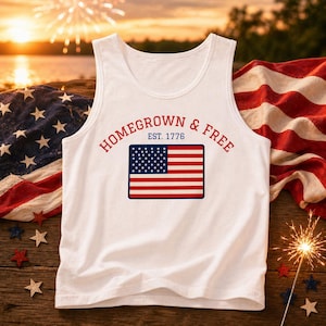 Camiseta sin mangas con la bandera estadounidense de Homegrown & Free / Ropa patriótica de EE. UU.