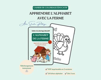 Educational Coloring Book - The Farm Alphabet - Learn to Write - Tracing & Writing - Printable PDF - Ages 3+