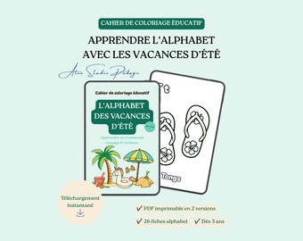 Educational Coloring Book - The Summer Holiday Alphabet - Learn to Write - Tracing & Writing - Printable PDF - Ages 3+