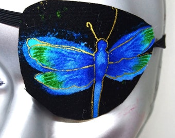 Woman's handmade eye patch, "EVENING DRAGONFLY"/metallic /dragon fly/    3 STYLES  vision care/ cataract/ health & beauty/