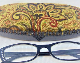 Woman's hard eyeglass case "MISTY"/ handmade: TAPESTRY fabric, mesh gemstones/ vision accessory/ health & beauty/ bag or purse/ artsy