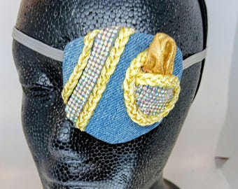 Handmade Denim Eye Patch – Gold Trim Rhinestone Fashion Accessory unisex designer styles woman's proSEOhq woman's eye patch design style