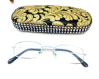 Metallic Floral Eyeglass Case, Rhinestone Embellished Fashion Accessory style unisex fancy unique woman proSEOhq