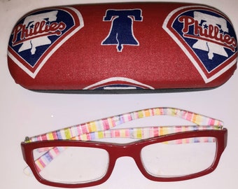 Adult unisex handmade hard eyeglass case/PHILADELPHIA PHILLIES theme/ vision accessory/health & beauty/ocular aid/adult gift/stocking filler