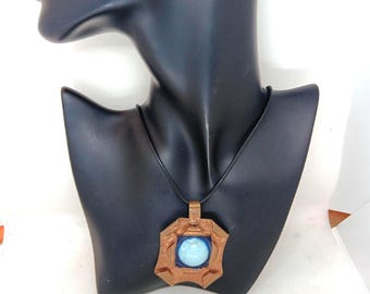 Unisex pendant necklace, "THE CAMELOT"/ natural Larimar and copper-handcarved/ONLY 1  proSEOhq artisan handmade