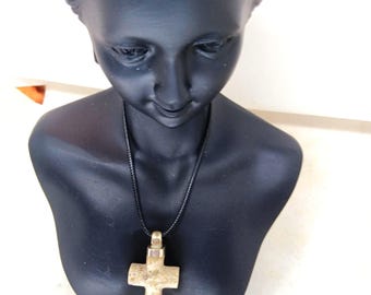 Hand-Carved Radiolaria Stone Cross Pendant Necklace with Sterling Silver Crown proSEOhq handmade