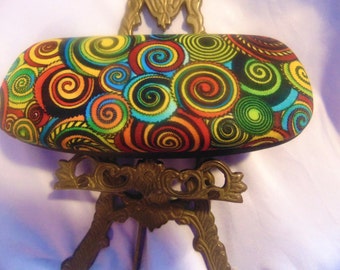 Woman's handmade hard eyeglass case, "Swirls"/ vision accessory/ health & beauty/ bag or purse item/ ocular aid/ eye aid art/ woman's gift