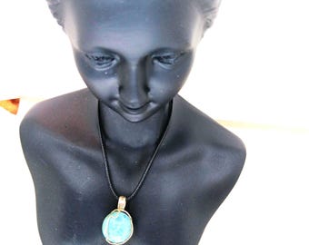 Handcrafted Larimar Pendant Necklace, Sterling Silver, Leather String (16 inch) handmade unisex necklace fashion fancy unique proSEOhq