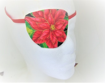 Poinsettia Eye Patch, Christmas Cataract Aid, Cotton Felt Comfort