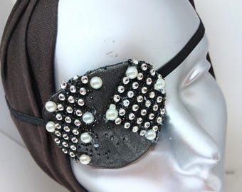 Handmade Chiffon Eye Patch: Rhinestone  Pearl Detail, Fashion Accessory unisex proSEOhq