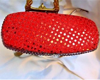 Custodia per occhiali con paillettes rosse: accessorio con pietre preziose e strass, stile unisex alla moda da donna, design proSEOhq