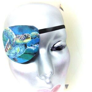 Man&#39;s handmade eye patch &quot;SEA TURTLE&quot;/ 100% cotton/ vision aid/ cataract aid/ blind eye aid/