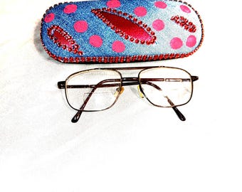 Handmade Rhinestone Denim Eyeglass Case: "TWILIGHT ZONE" fashion fancy, unisex proSEOhq