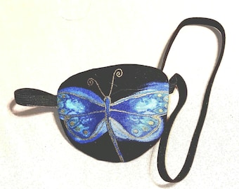 Woman&#39;s handmade eye patch, &quot;EVENING DRAGONFLY-  -woman&#39;s eye patch-fashion eye patch -medical eye patch-fancy eye patch-