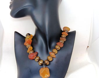 Unisex handcrafted pendant necklace with Carnelian and amber.  "TROPICAL BREEZE."proSEOhq