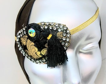 Woman's handmade eye patch "THE DELILAH"/ metallic fabric, rhinestones, gemstone/ fashion accessory/ ONLY 1 proSEOhq