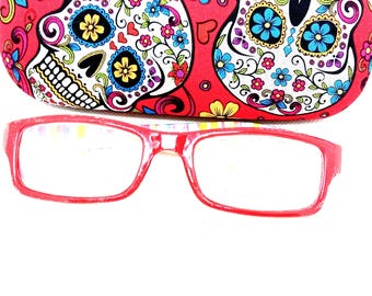 Unisex hard eyeglass case &quot;PSYCHEDELIC SKULL&quot;/ handmade/ arty/ health & beauty/ vision accessory/