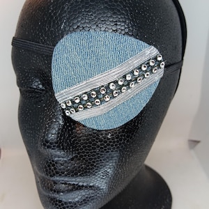 Denim Strass Augenklappe - „JEZEBEL“ Abend Accessoire fancy unisex fashion hübsche Frau proSEOhq