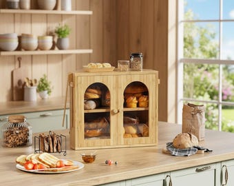 Wooden Bread Box With Doors | Corner Bread Box | Vintage Bread Box | Large Bread Box | Bread Bin | Food Storage | Housewarming Gift