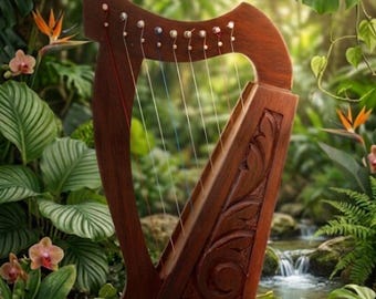 9-String Rosewood Baby Harp – Hand-Engraved Celtic Folk Instrument