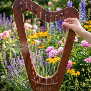 10 String Rosewood Lyre Harp Set, Professional Quality Musical Instrument with Free Soft Carry Bag and Strings set, Key, Gift For Her