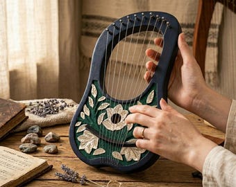 Handmade Rosewood Lyre Harp, 10-String Ancient Musical Instrument Kit (Soft Bag Included)