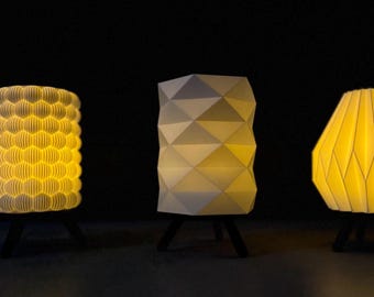 Lot de 3 bougeoirs géométriques - Éclairage PLA minimaliste moderne (bougies chauffe-plat LED incluses)