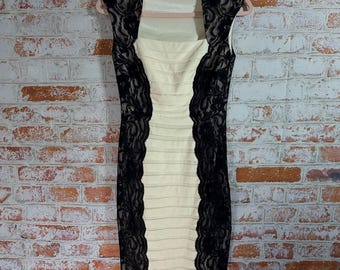 Vintage Y2K Cache Sleeveless Black White Bodycon Dress Size 0
