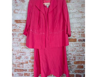 Jessica Howard Dress Suit Women 18WP Pink Vintage 2pc Linen Blend Embroidered