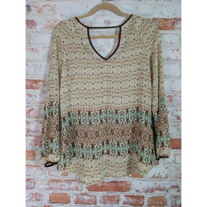 Anthropologie Blu Pepper Vintage Blouse Women Medium Brown Boho Tribal image 4