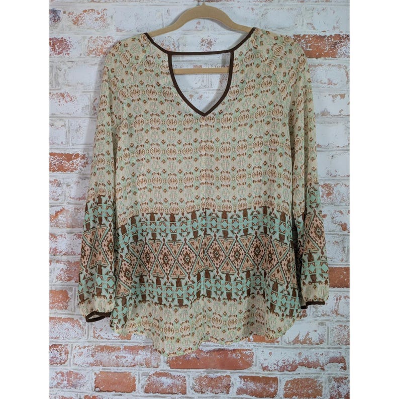Anthropologie Blu Pepper Vintage Blouse Women Medium Brown Boho Tribal image 4