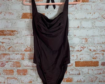 Miraclesuit One Piece Swimsuit Women Size 14 Brown Cowl Neck Halter Draped 1968