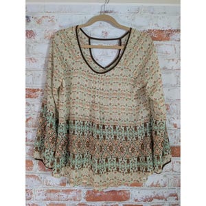 Anthropologie Blu Pepper Vintage Blouse Women Medium Brown Boho Tribal image 1