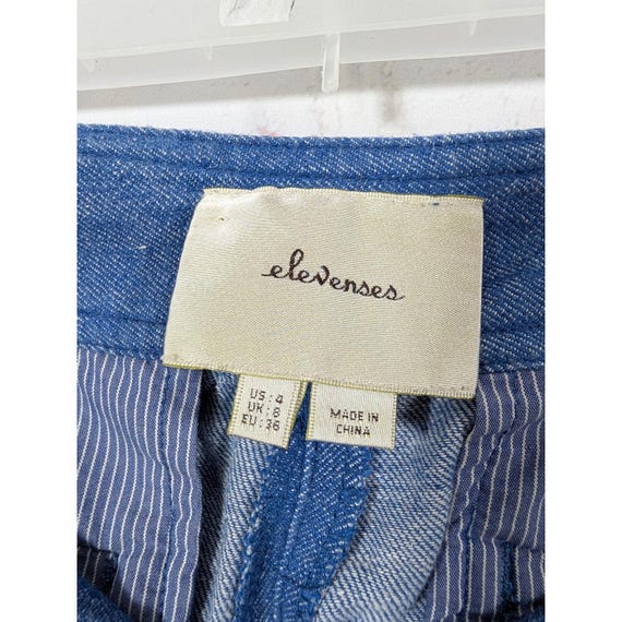 Anthropologie Elevenses Wide Leg Pants Womens 4 Blue Linen Blend Cropped 2062 View 2