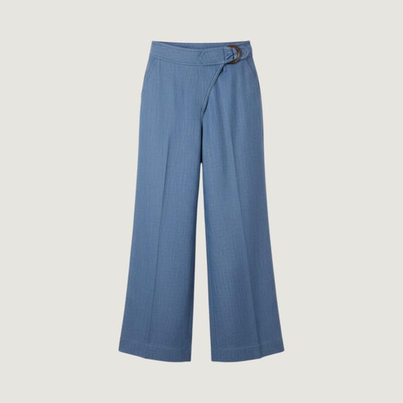Anthropologie Elevenses Wide Leg Pants Womens 4 Blue Linen Blend Cropped 2062