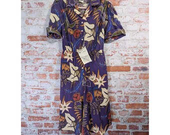 Vintage 70s JC Penney Romper Women 14 Purple Floral Tropical Wide Leg Groovy