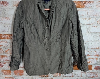 Ann Taylor Blazer Womens 6P Grey Pinstripe Wool Silk Blend Professional Office