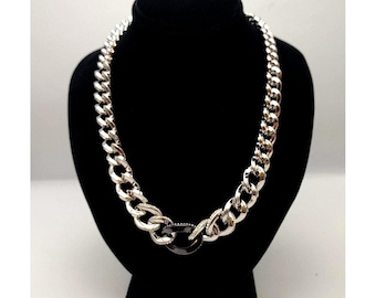 Vintage Swarovski Chunky Curb Link Necklace  Pavé Crystal Statement