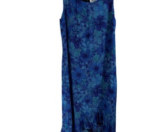 Chico's Design Maxi Dress Womens 3 Blue Floral Ruffle Hem Sleeveless vintage