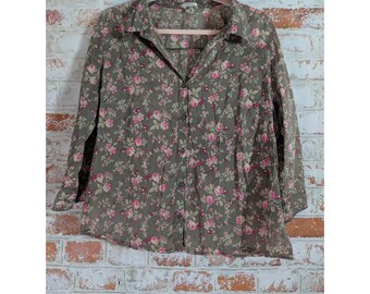 Camisa vintage Old Navy con estampado floral, talla XL para mujer, color verde, corte perfecto, estilo Y2K.