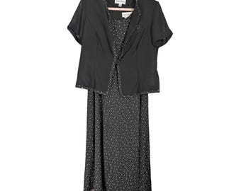 Vtg Danny & Nicole Career Jacket Dress Womens 12 Black White Polka Dot