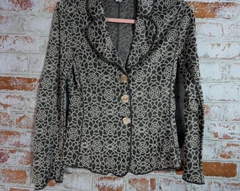 Armani Collezioni Blazer Womens 6 Grey Floral Knit Jacket Made in Italy