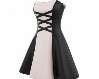 Jessica McClintock Gunne Sax Dress Women 7 Pink Black VTG Lace Up Strapless