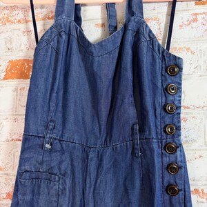 Anthropologie Elevenses Denim Overalls Women 2 Tall Blue Halter Linen Wide Leg Bild 3